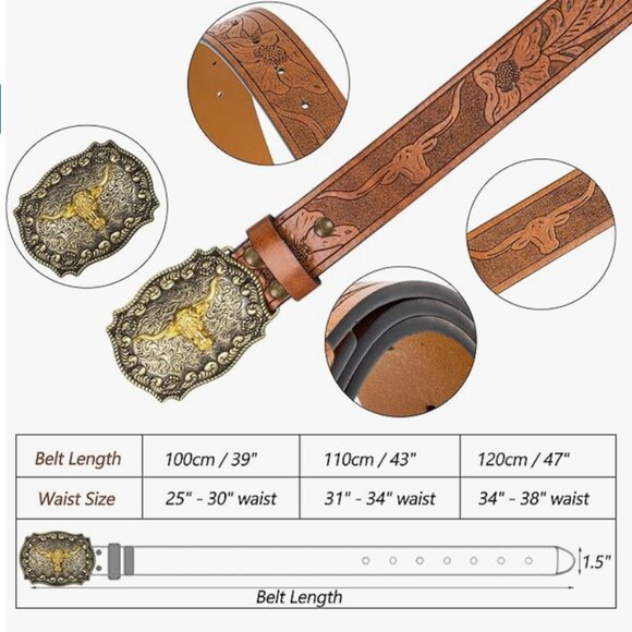 Western Cowboy Leather Belt